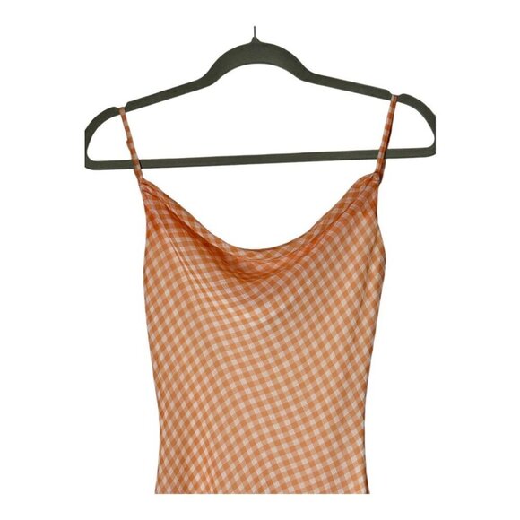 LPA Revolve Dress Women XXS Orange White Gingham Check Cowl Neck Front Slit Midi - Picture 4 of 12